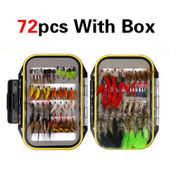 72 Trout Fishing Flies Dry Wet Nymph Midge Larvae Set With Fly Box