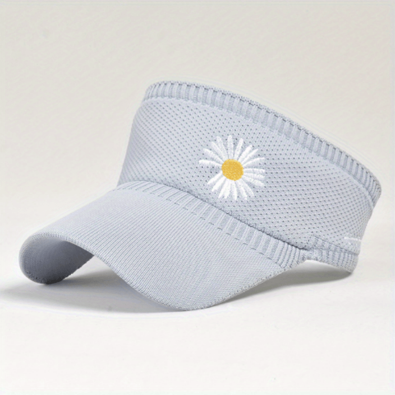 Daisy Embroidery Sun Visor Hat UV Protection Travel Beach Cap
