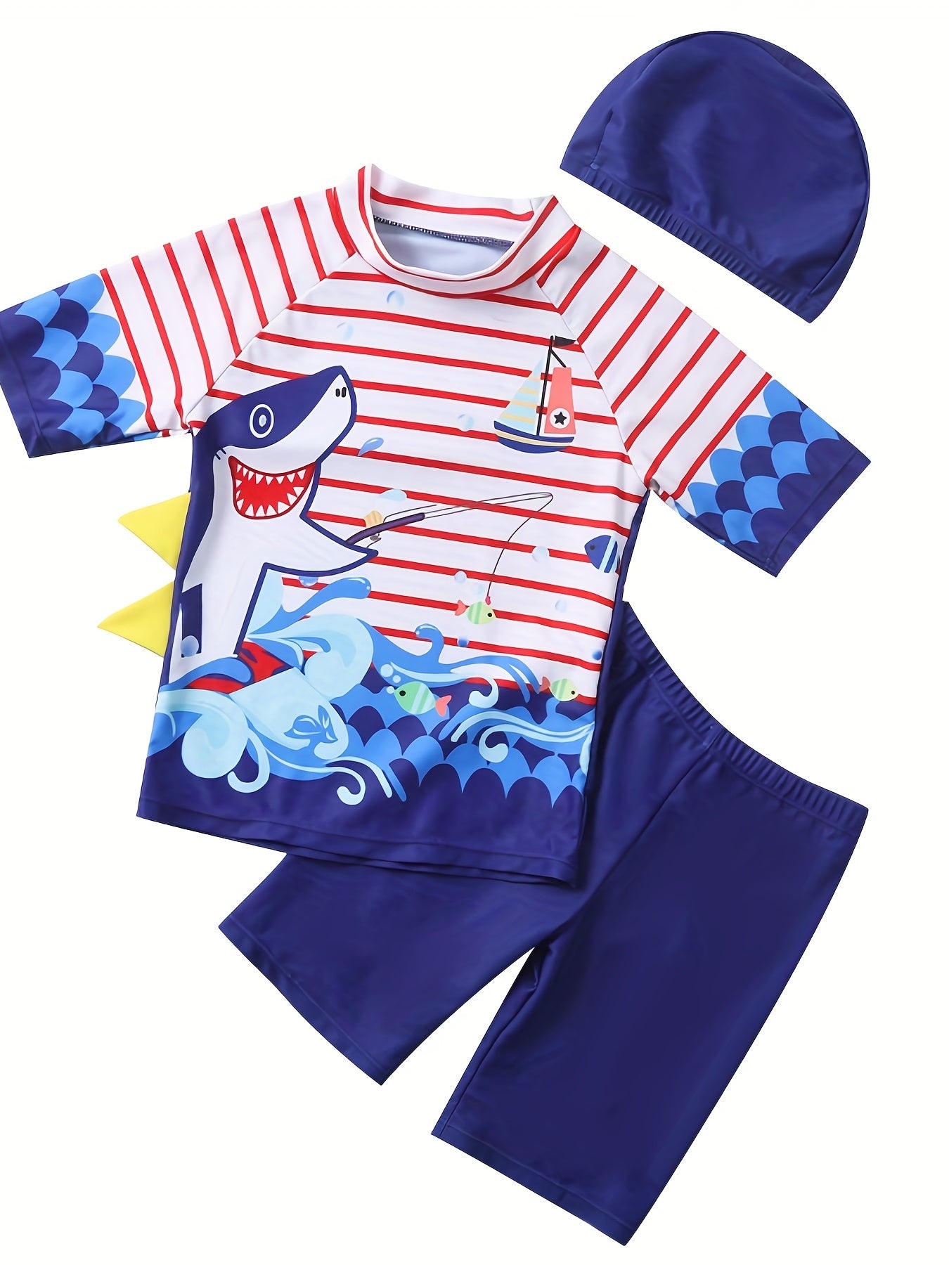 2pcs Boys Teen Shark Graphic Tshirt & Shorts Swimsuit For Summer Holiday