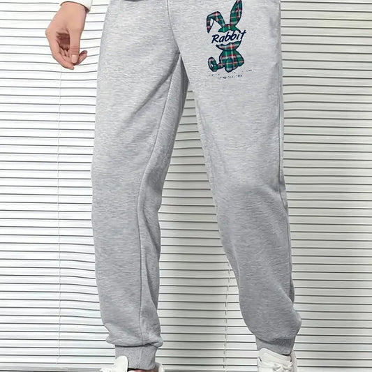 Plaid Rabbit Comfy Drawstring Joggers Men's Casual Pants