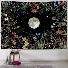 Moonlit Garden Tapestry Flower Colorful Plants Wall Blanket