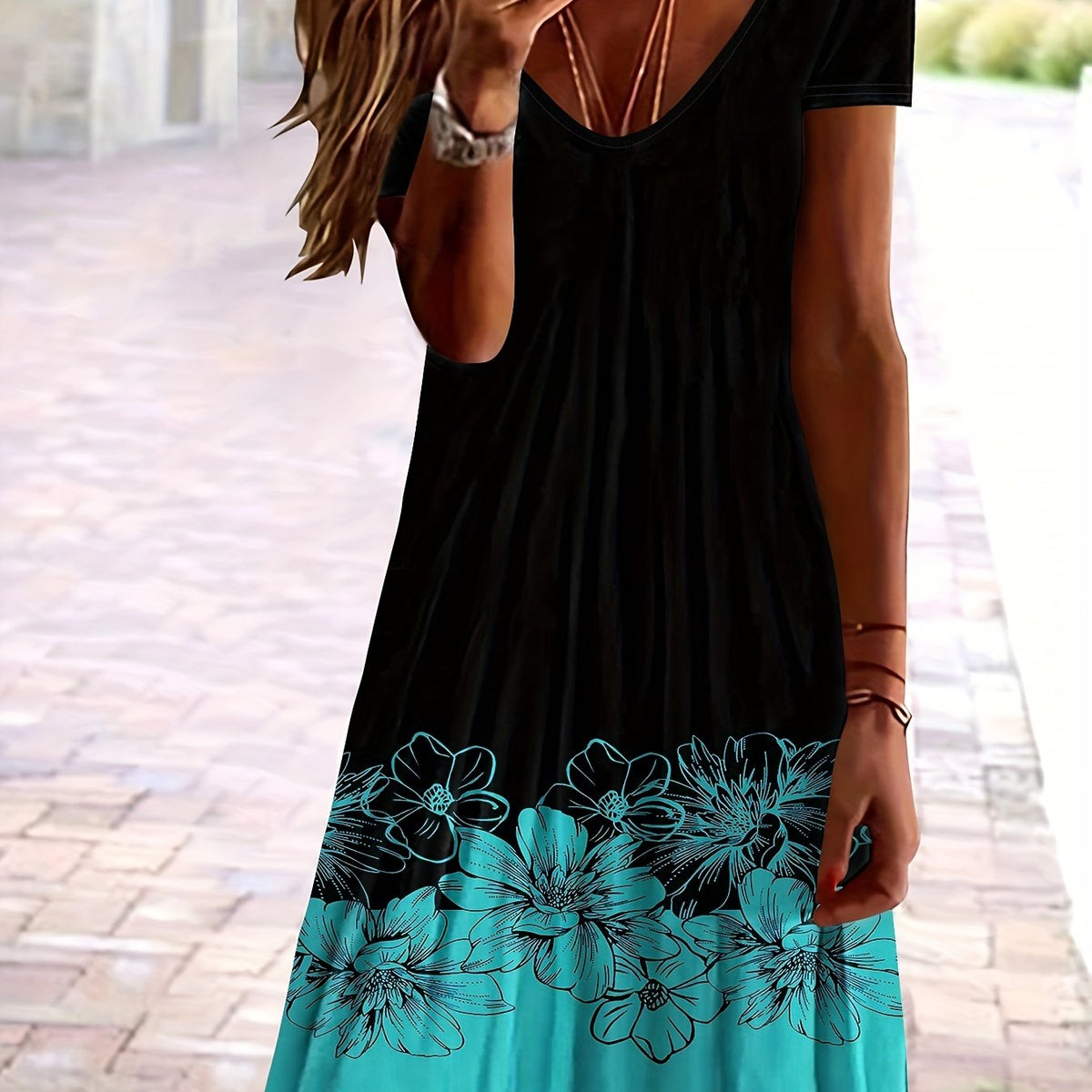 Floral Print V Neck Dress for Women
