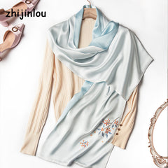 Suzhou Classical Floral Embroidery Solid Silk Scarf Wrap