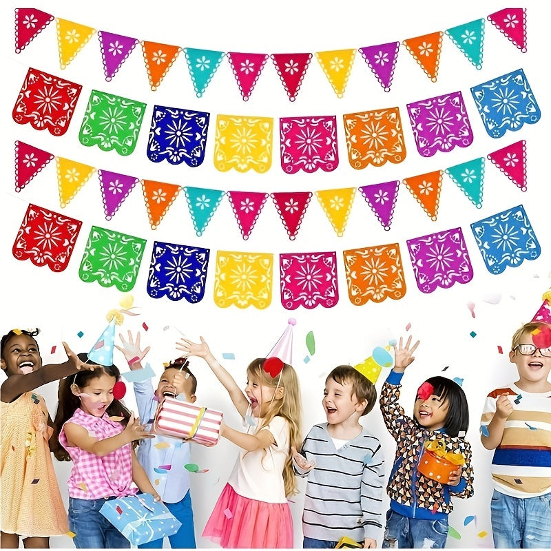 4pcs Mexican Party Banners Colorful Lineup Square Triangular Paper Cut Felt