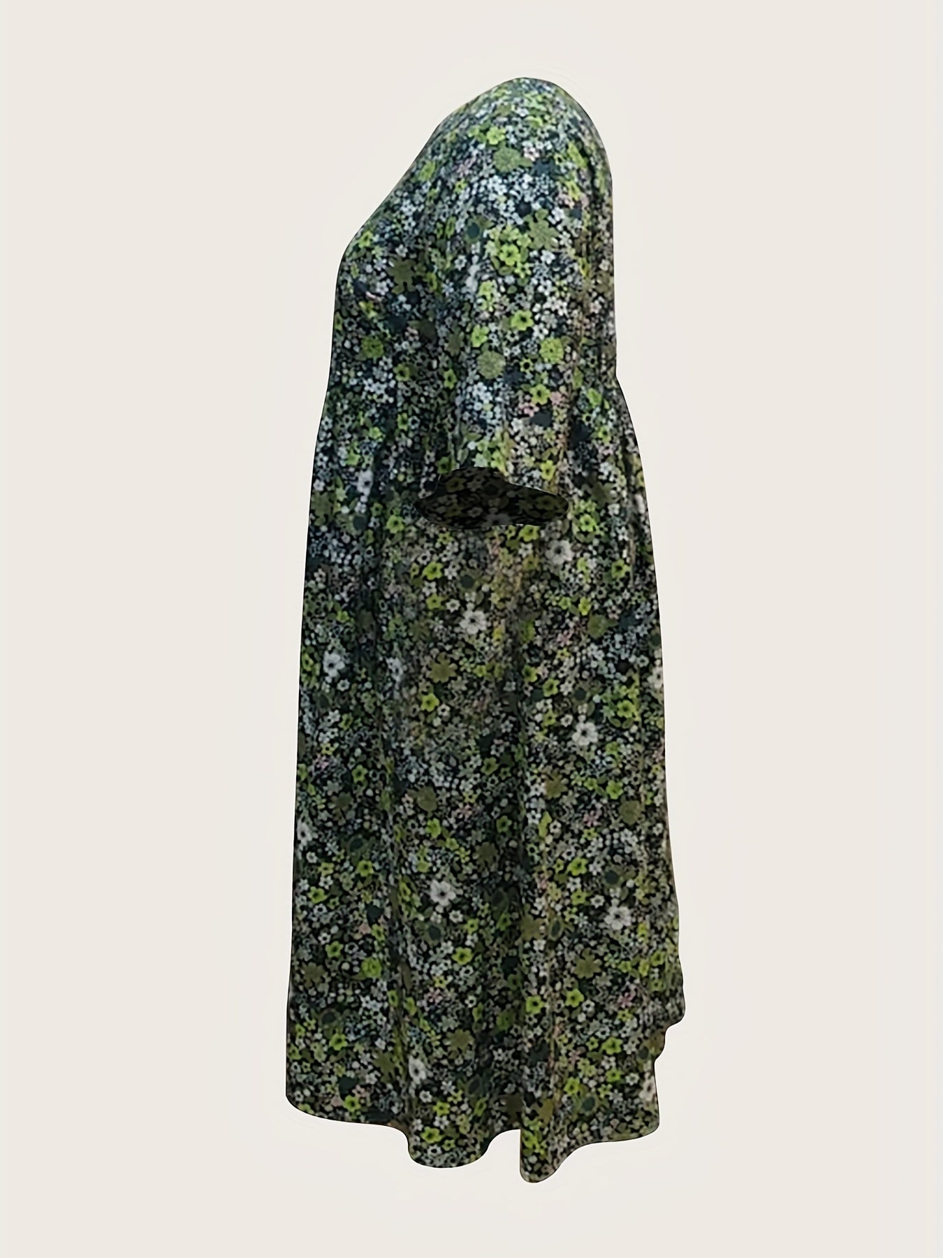 Floral Print Dress w/ Pockets Short Sleeve