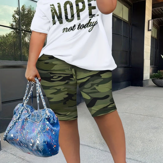 Camouflage Print Casual Two piece Set Short Sleeve T shirt & Shorts