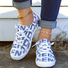 Women's Letter Pattern Casual Skate Shoes Lace Up Anti slip Canvas Shoes