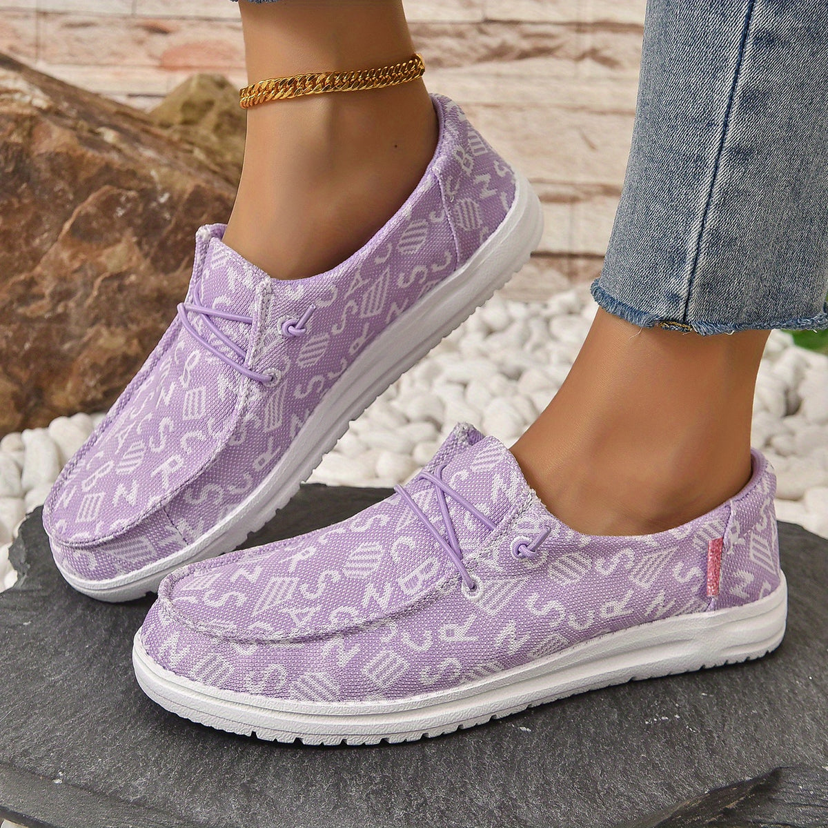 Women's Letter Graphic Slip-On Loafers Casual Walking Shoes