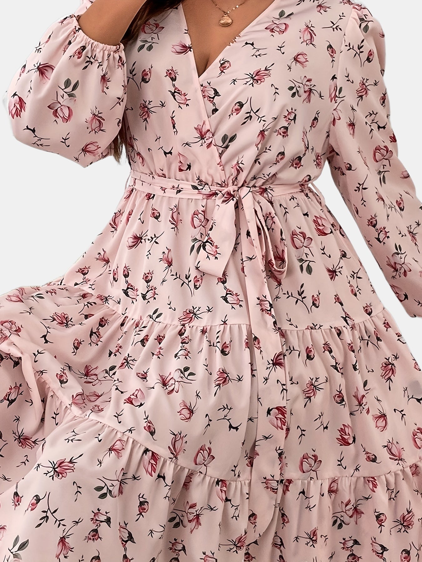Women's Plus Ditsy Print Long Sleeve Smock Dress