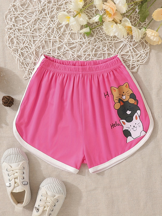 Toddler Girls Cat Graphic Elastic Waist Track Shorts