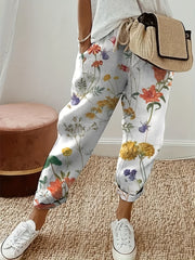 Women's Plus Floral Print Drawstring Elastic High Rise Trousers