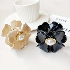2pcs Small Hair Claw Clip Pearl Flower Charm
