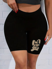  Cartoon Rabbit Print High Rise Skinny Shorts