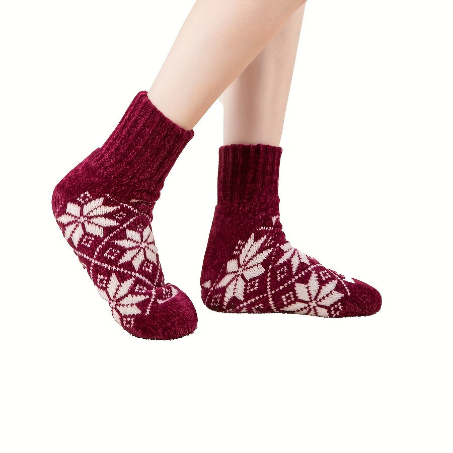 Snowflake Print Thickened Socks Comfy & Warm Mid Tube Socks Women's