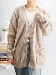  Solid Long Sleeve Open Front Cardigan With Pockets