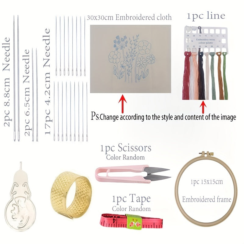 DIY Embroidery Set Beginner English Flower Pattern Gift