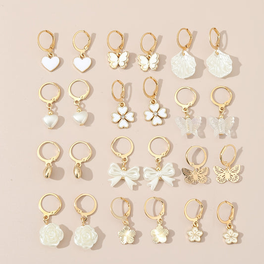 12pairs Funky Pearl Bow Flower Heart Earrings for Men Women
