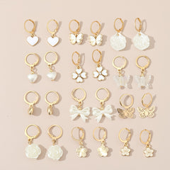 12pairs Funky Pearl Bow Flower Heart Earrings for Men Women