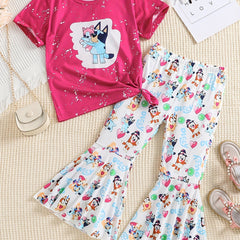 2 Pack Toddler Girls Tie Dyed Bell Bottom Suit Short Sleeve Tee & Pants Set