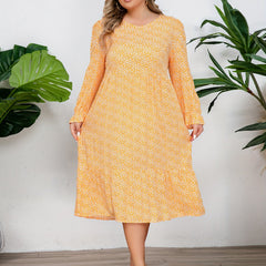  Allover Ditsy Print Long Sleeve V Neck Dress