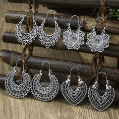 Vintage Ancient Silver U Shaped Earrings Women's Boho Hollow Dangle Earrings