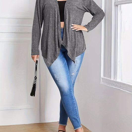  Casual Cardigan Women's Plus Heathered Long Sleeve