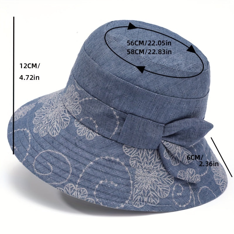 Vintage Flower Embroidery Bucket Hat Plain Casual Lightweight Sun Hat