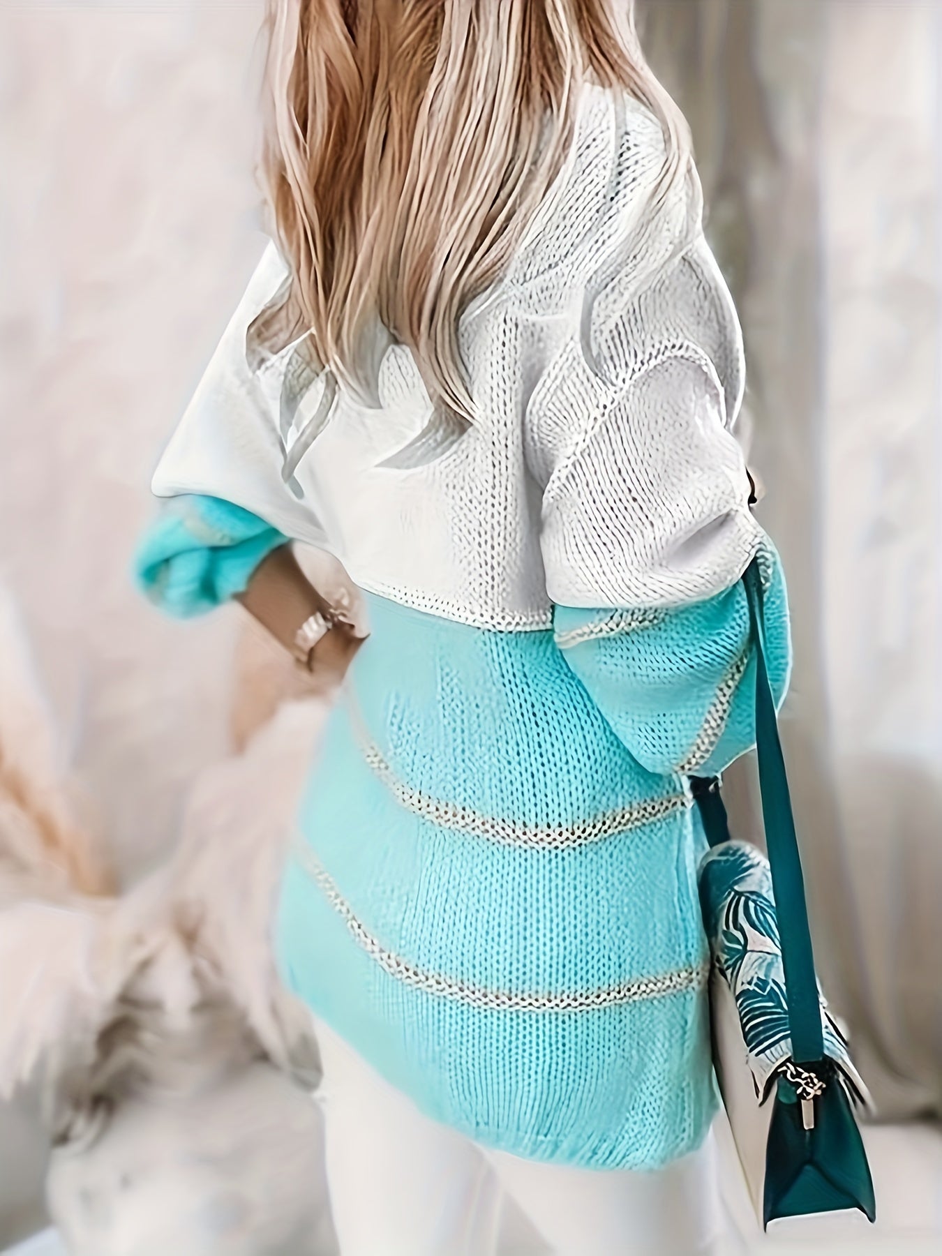  Colorblock Open Front Knit Cardigan