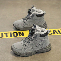Boy's High Top Boots With Rotating Buckle Warm Plush Lining Winter