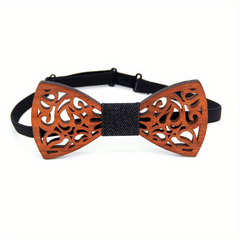 Wooden Bow Tie Vintage Adjustable Strap Bowtie Engraved Natural Wood Neck Tie