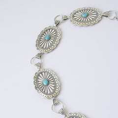 Turquoise Chain Waist Belt Silver Cowgirl Western Oval Tripe Belts