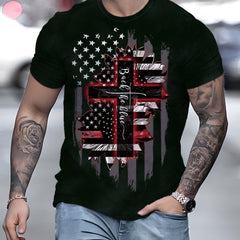 Flag Cross Pattern Print Men's Short Sleeve Comfy T-shirt