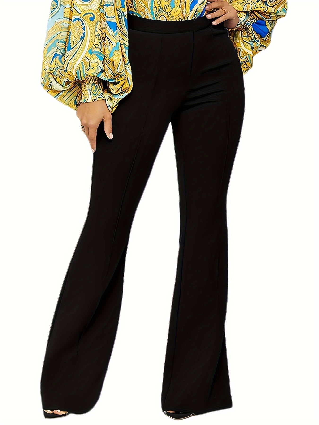  High Waist Flared Leg Stretch Trousers