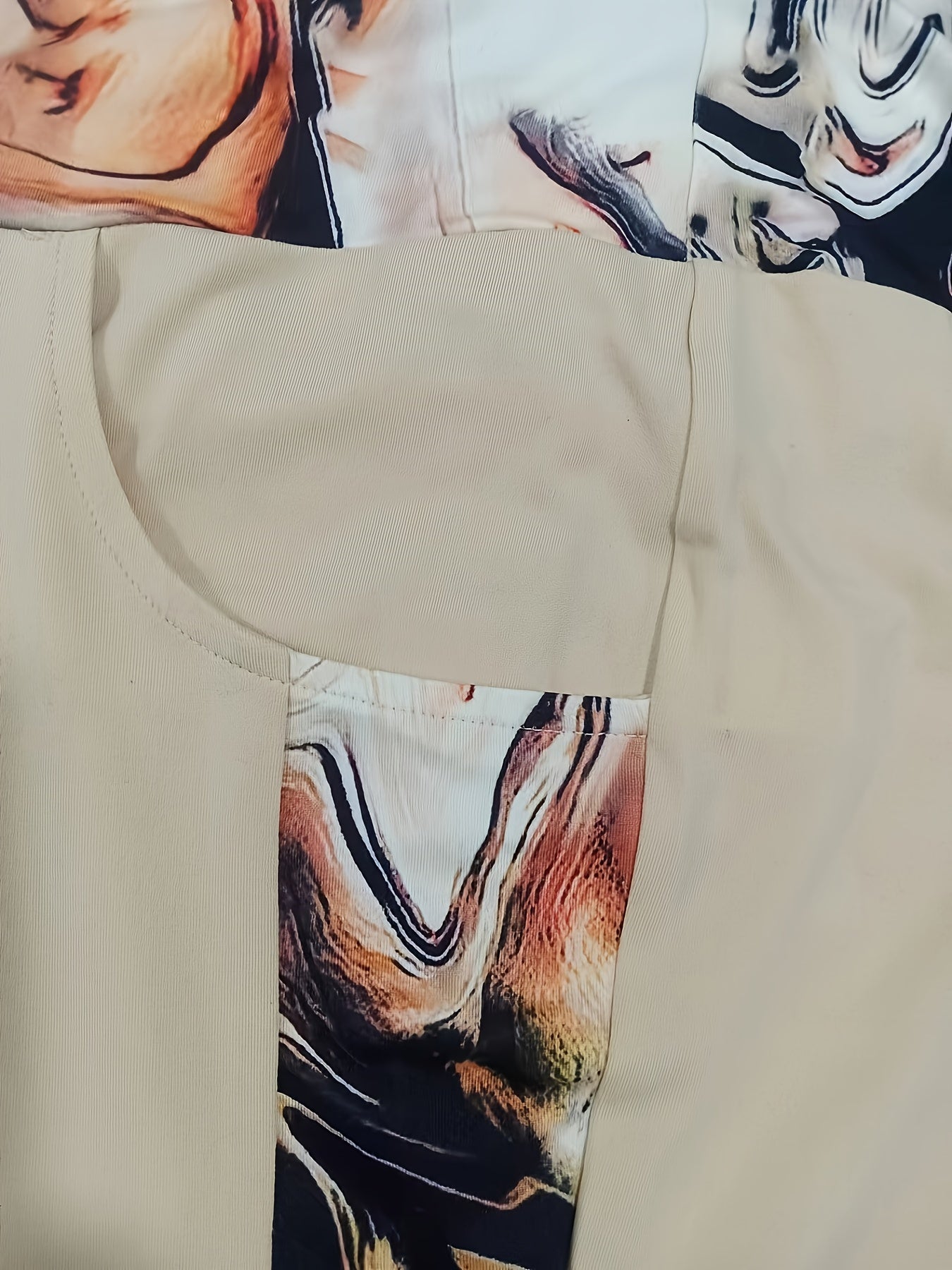  Colorblock Marble Print Sporty Pants with Pockets