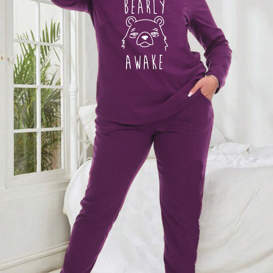  Bear & Letter Graphic Long Sleeve Tee & Pants Lounge Set