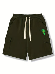 Men's Comfy Cactus Cargo Shorts Elastic Waist Drawstring