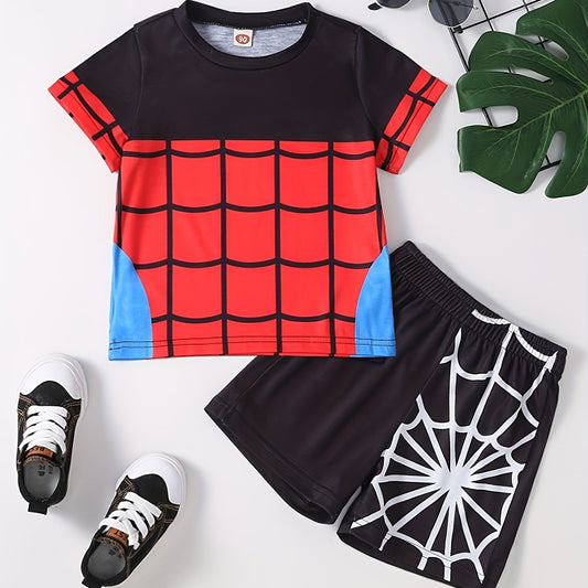 2pcs Toddler Boys Spider Graphic T Shirts & Shorts Set