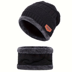 Winter Warm Beanie Hat Scarf Set Fleece Lined Cap Neck Cover