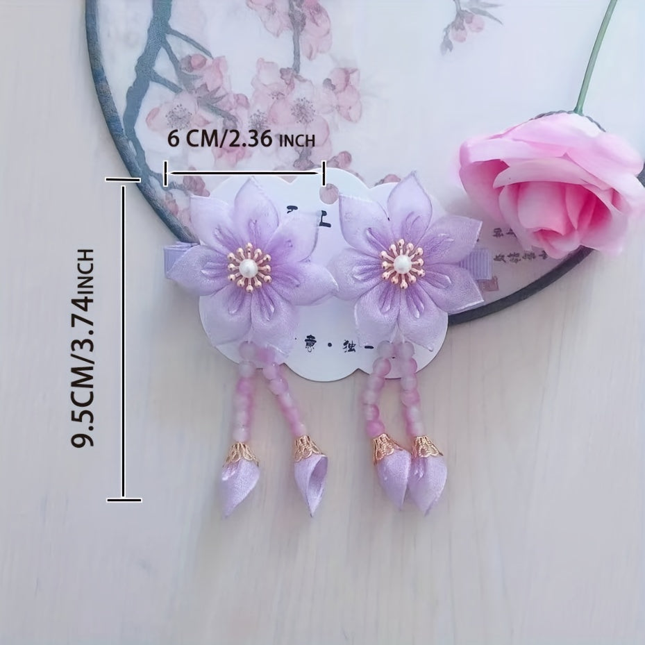 Chinese Style Flower Hair Clip Pendant Non-slip French Barrette