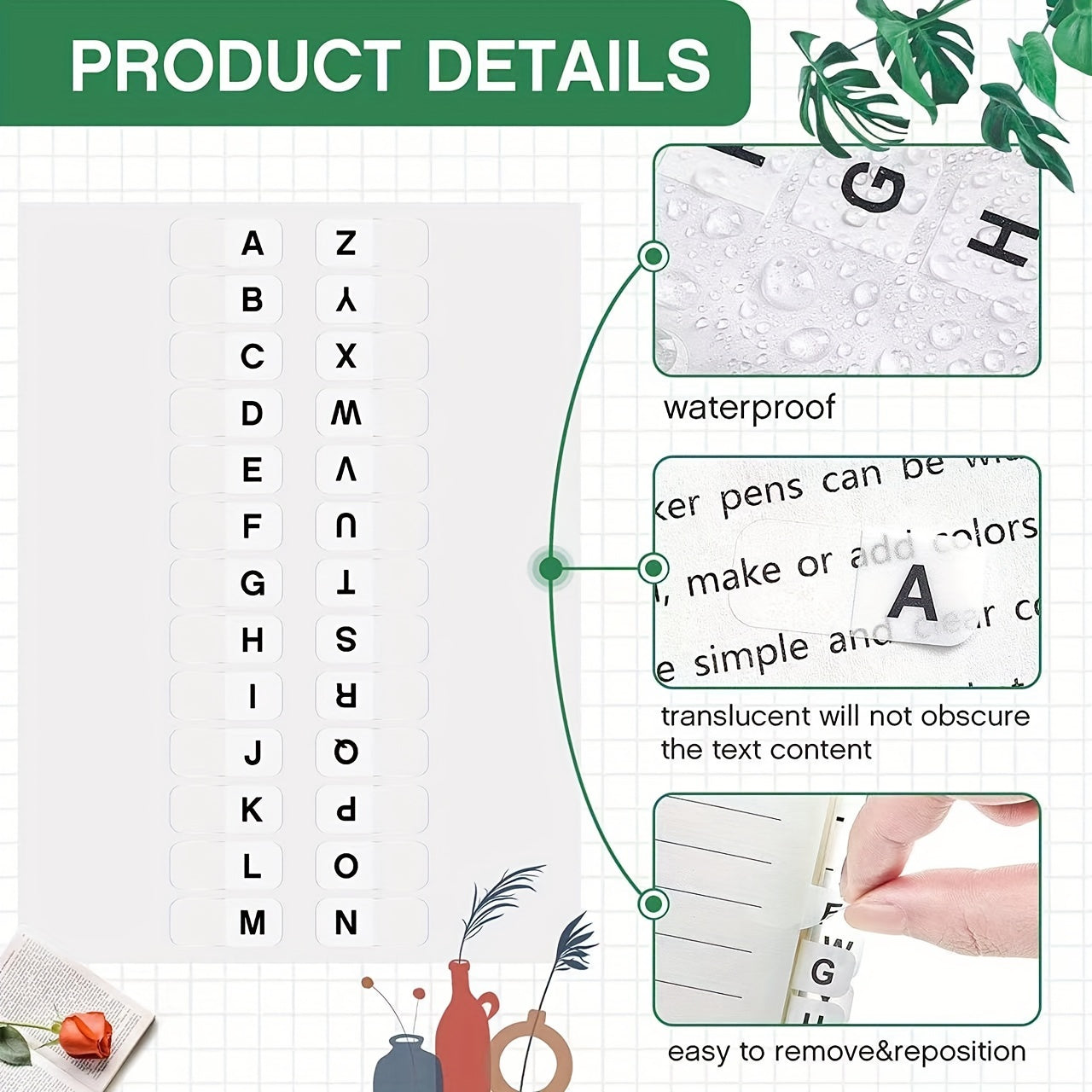 Waterproof Letter Index Label Stickers for Student Classification