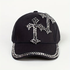 Y2K Cross Patch Baseball Cap Rhinestone Hip Hop Dad Hat