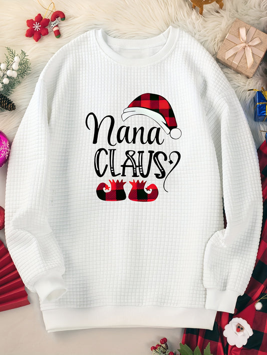 Women's Plus Size Christmas Lounge Top with Plaid Hat Print