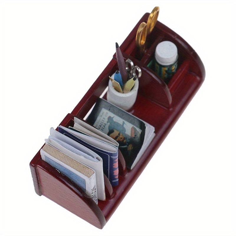 Dollhouse Wooden Bookshelf Model w/ Stationery Books
