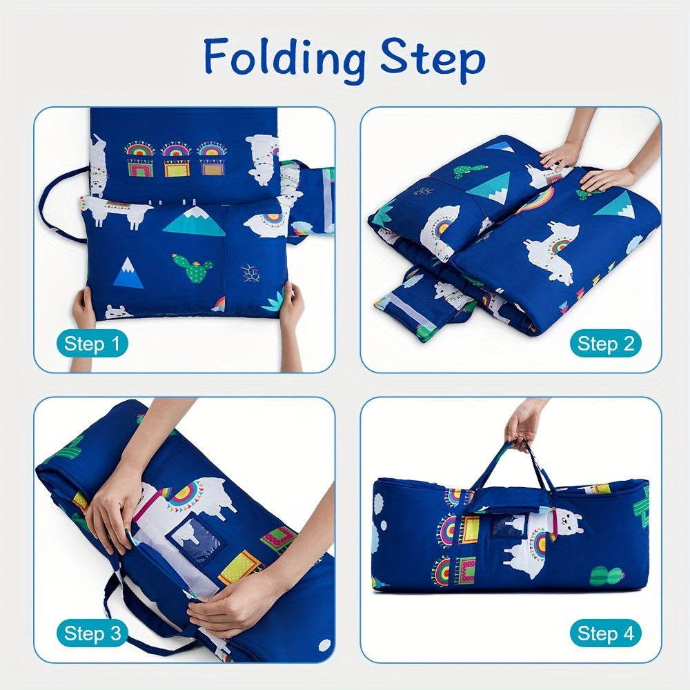 Toddler Nap Mat With Removable Pillow, Carry Handle, Soft Microfiber