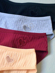 6pcs Heart Embroidery Briefs Hollow Out Intimates Panties