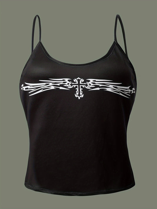 Cross Pattern Cami Top Crew Neck Sleeveless Top