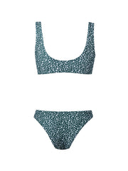 Dark Green Polka Dot Bikini Set V Neck Knot Front High Cut 2 Piece Swimsuit