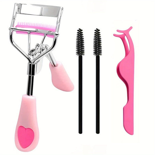 Long Lasting Eyelash Curlers Set with Built-In Comb and Eyebrow Brush