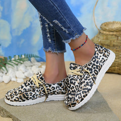Leopard Print Canvas Shoes Lightweight Lace Up Walking Shoes