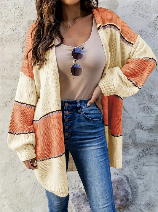  Lantern Sleeve Open Front Knit Cardigan